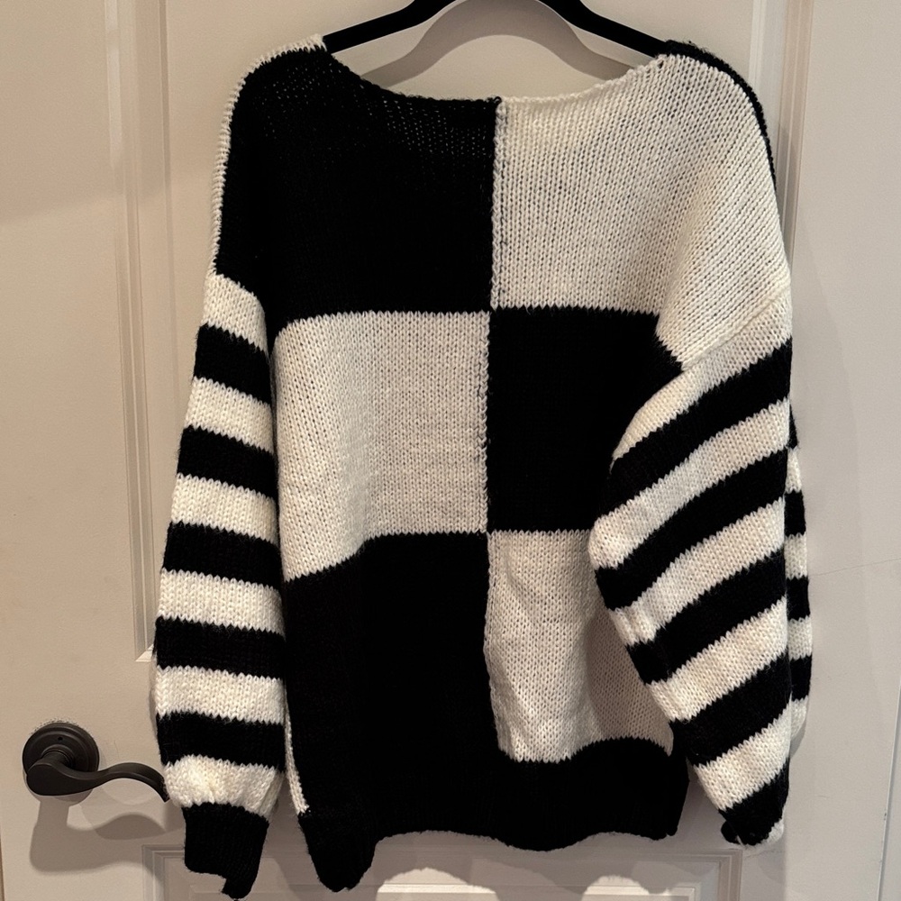 Michael Seed Black And White Patchwork Sweater - image 3